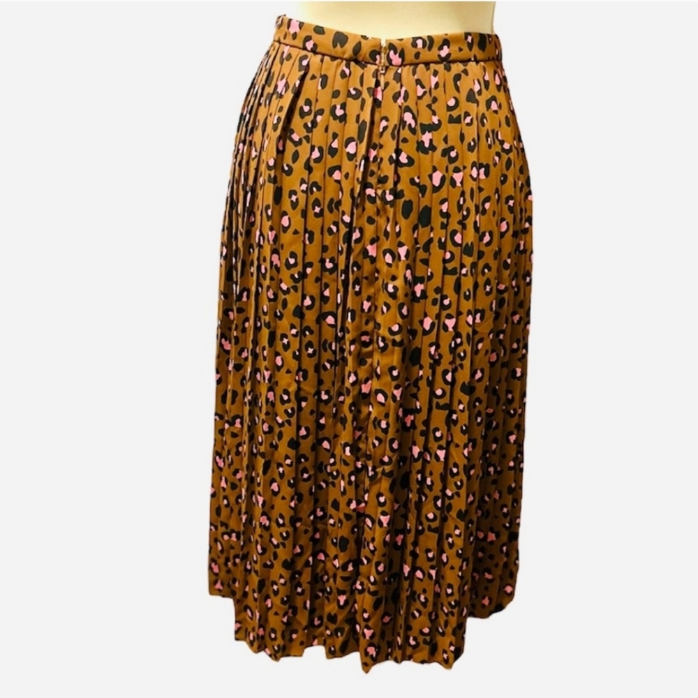 J. Crew Pleated Midi Skirt in Mustard with Pink and Black Leopard Print
